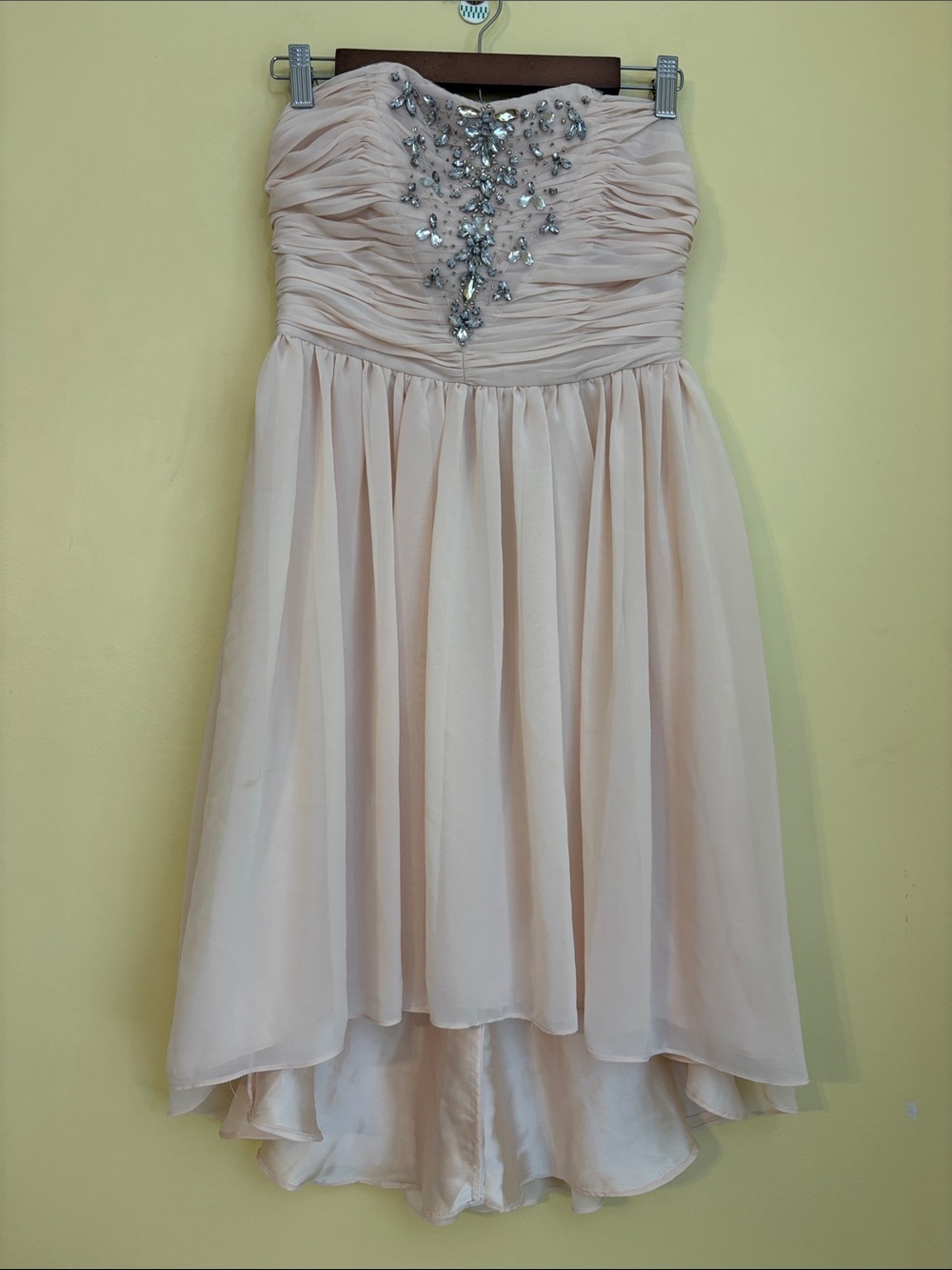Pearl Georgina Chapman Strapless Blush Pink High-Low Chiffon Dress Beaded Bodice - Picture 3 of 16